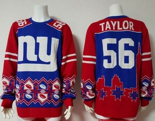 Nike Giants #56 Lawrence Taylor Royal Blue/Red Men's Ugly Sweater - Click Image to Close